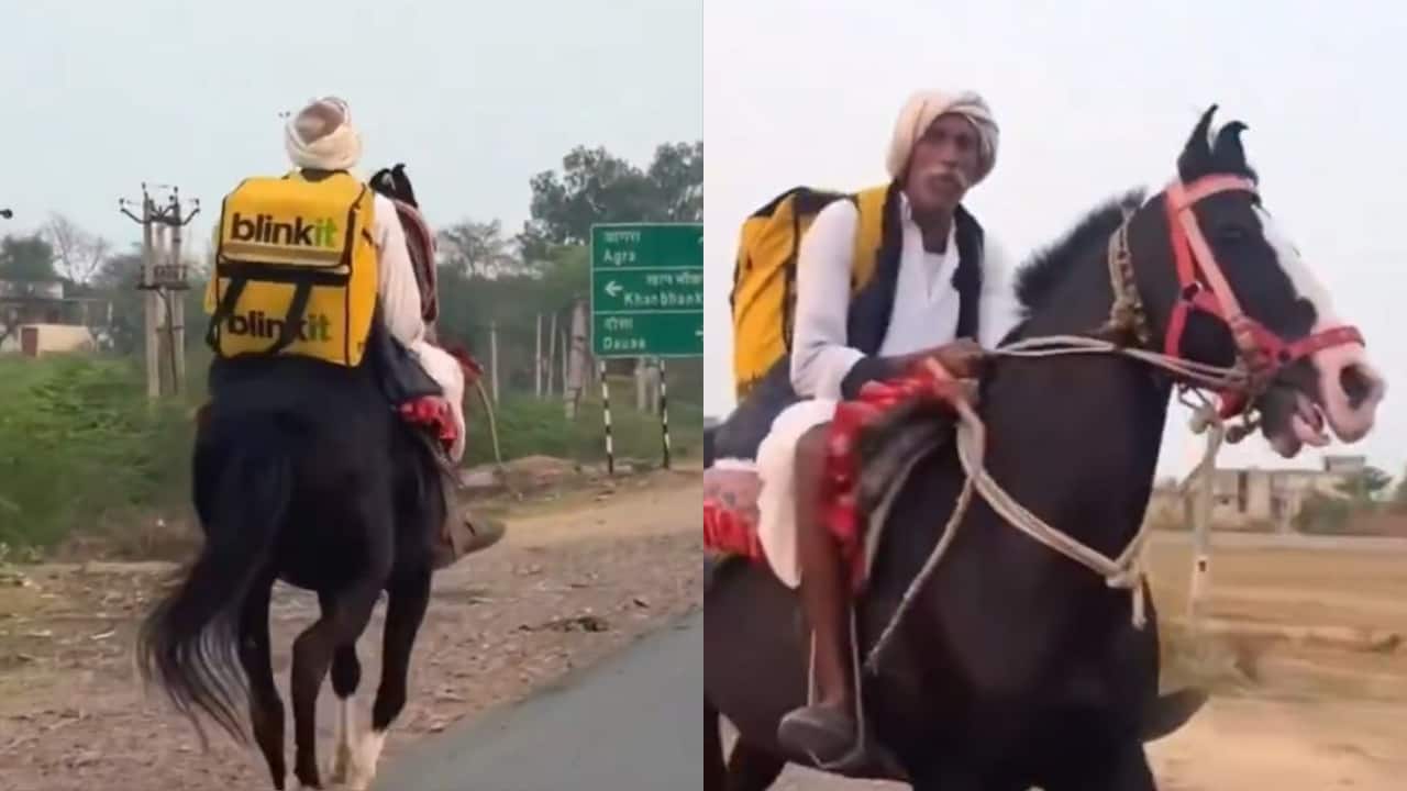 Elderly Man in Rajasthan Rides Horse to Deliver Blinkit Order, Leaves Community Amused
