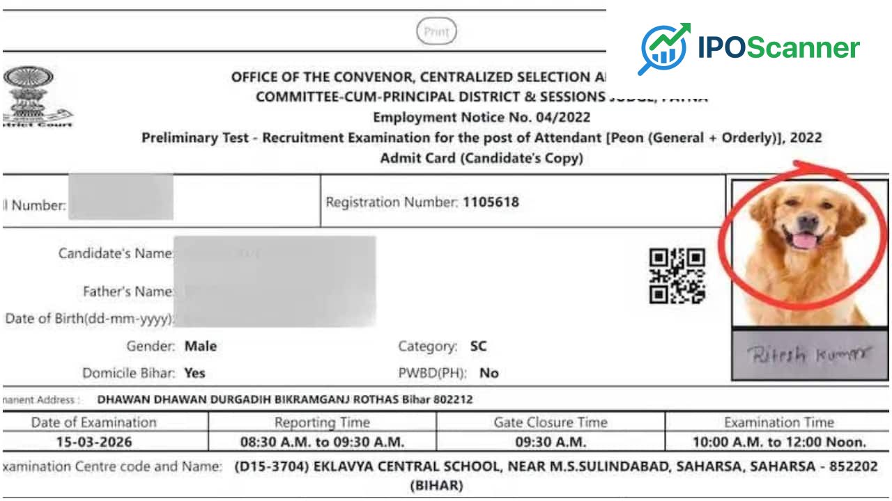 Bihar Court Recruitment Admit Card Error: Golden Retriever Photo Found on Document